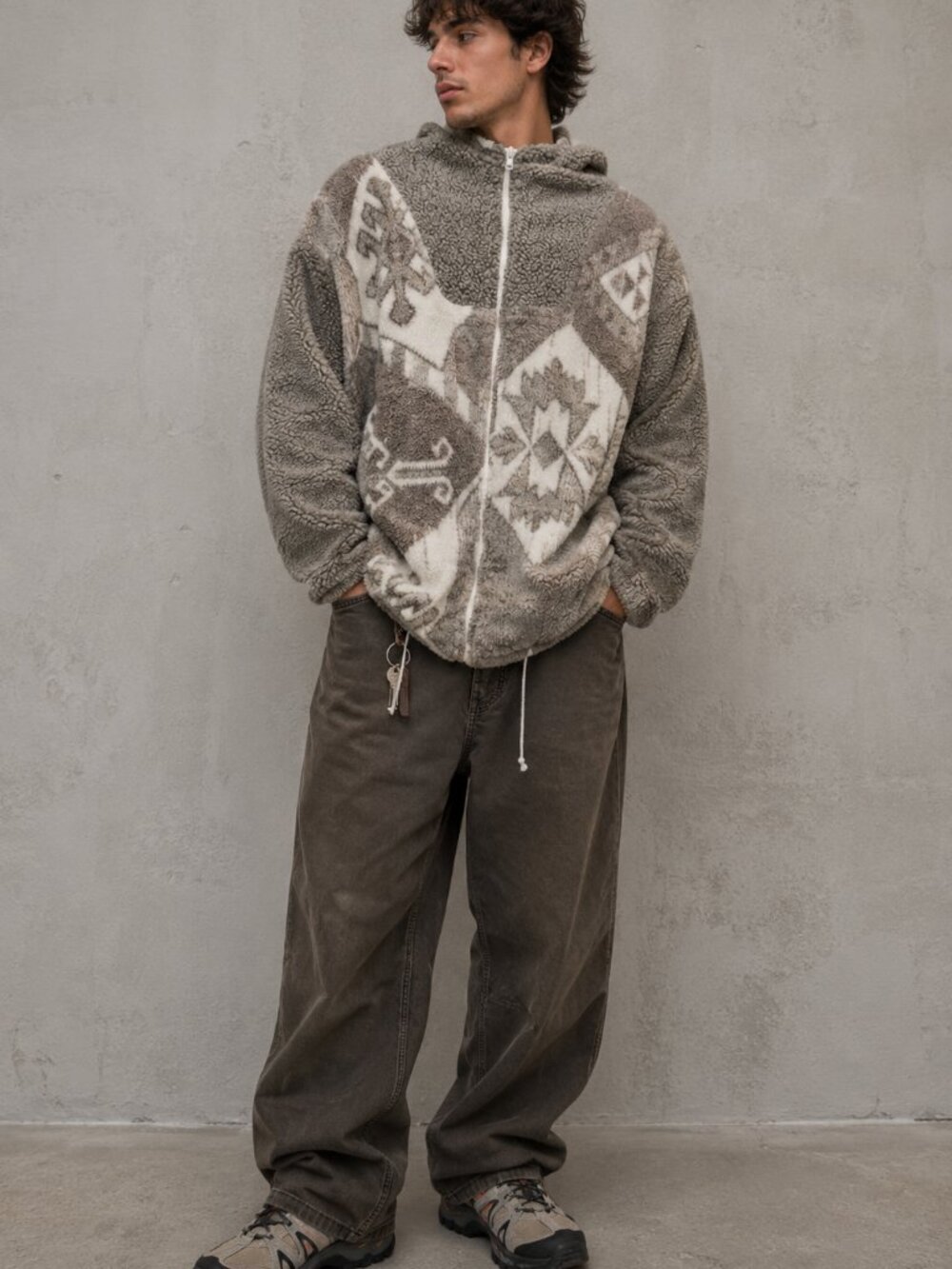 Vintage East West Aztec Sherpa Fleece Jacket M Southwestern 90s Full Zip